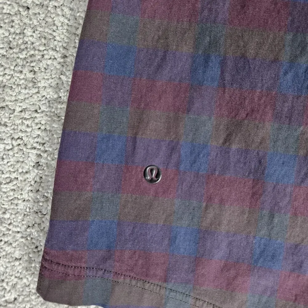 Lululemon Commission Shorts Mens 38 Blue Maroon Plaid Check Stretch‎ 10